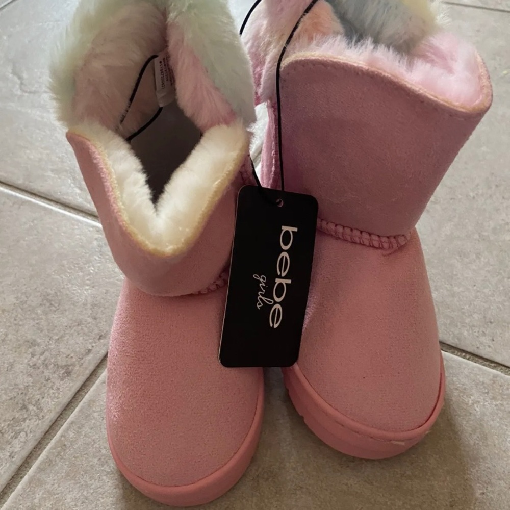 NWT Toddler Girls Bebe Fold Over Winter Shearling Boots - Pink size 5,6,7,8,